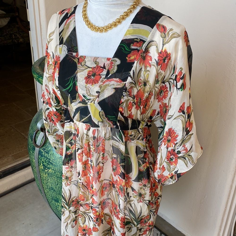 jonathan martin Cream Maxi Dress with Black Panels & Coral Floral Print